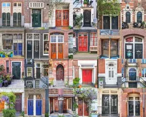 Collage of doors in Amsterdam, Netherlands